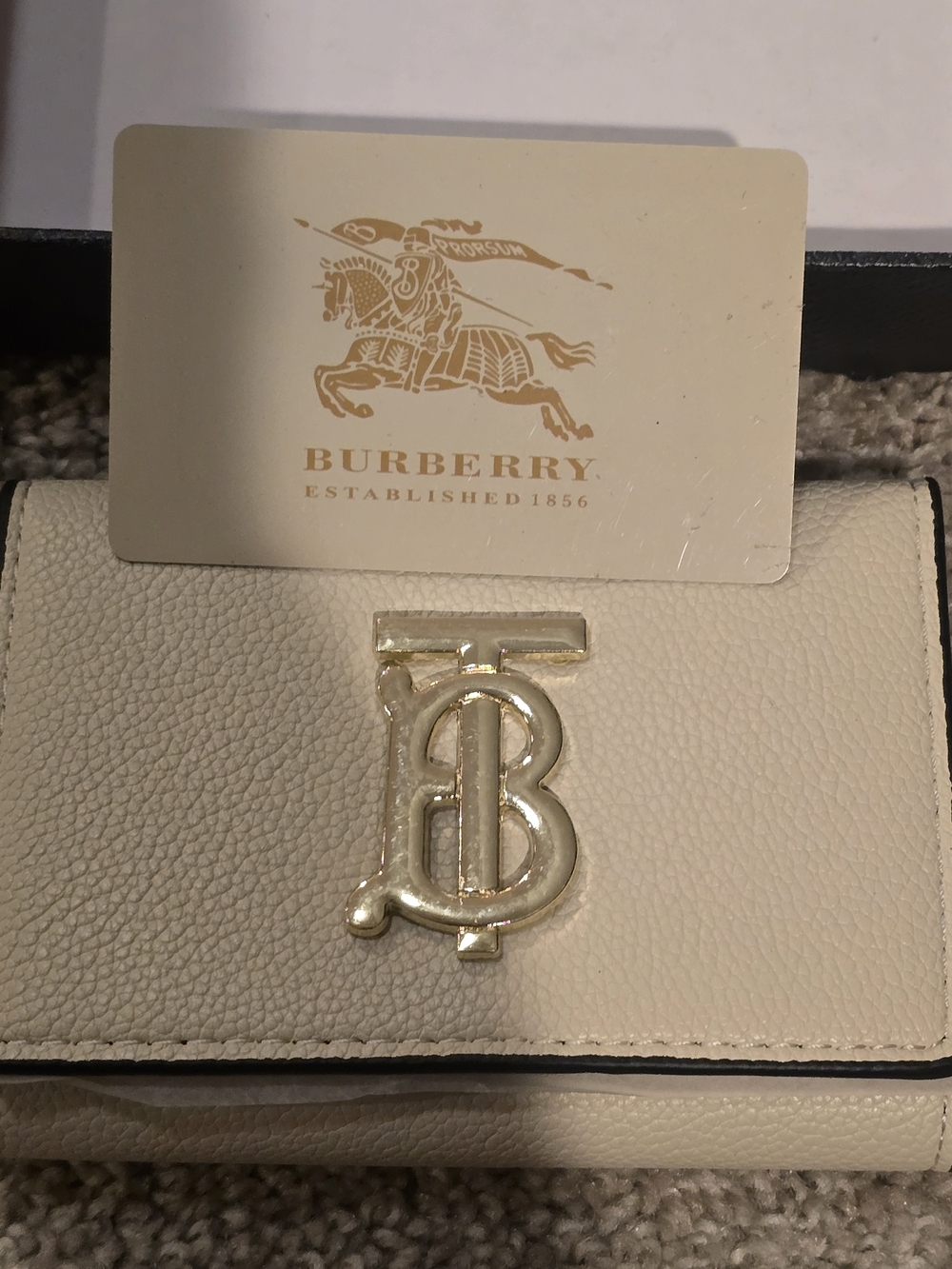 Burberry Cream Leather Wallet with Gold TB Logo